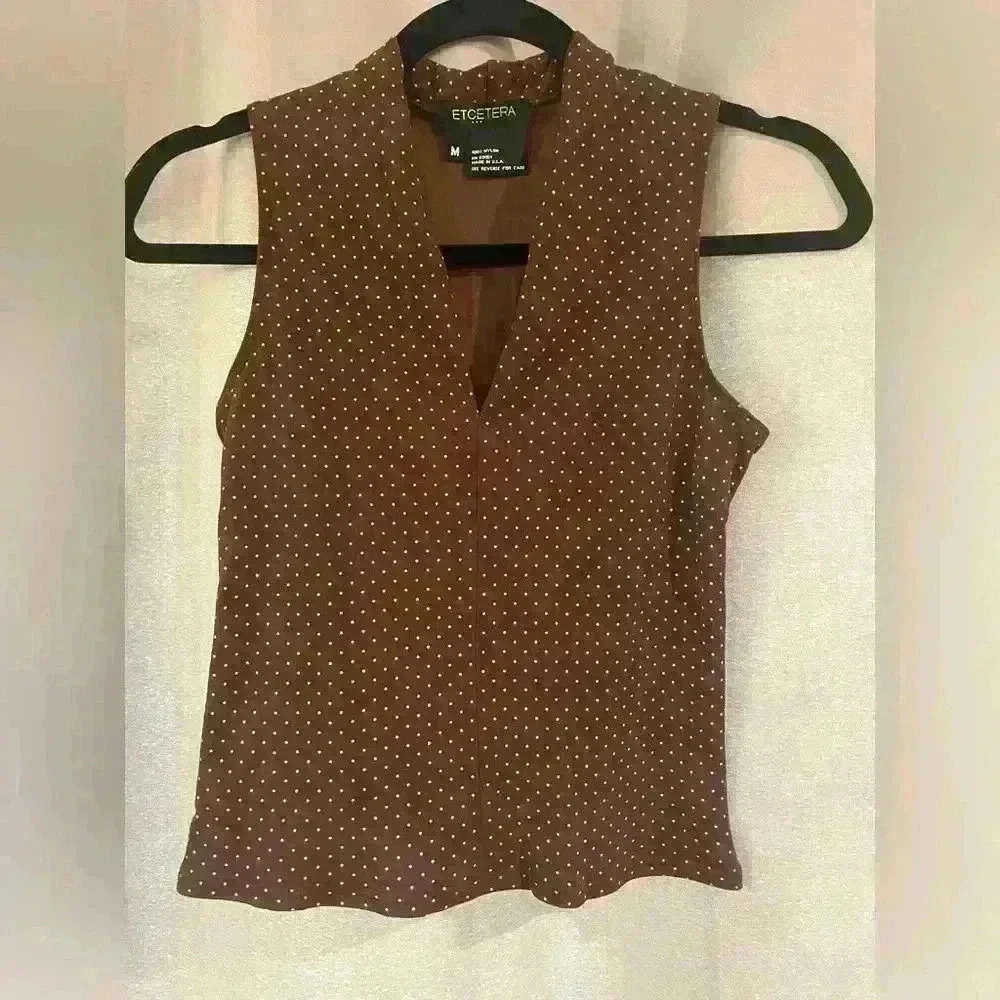 Women’s Brown and White Polka Dot ETCETERA Blouse